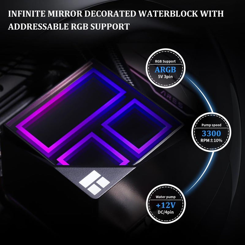 Thermalright مبرد مياه CPU فروزن إنفينيتي 360 أسود، مبرد CPU AIO 360، ثلاث مراوح TL-M12 PWM، تبريد CPU بمرآة إنفينيتي، ل AM4/AM5، إنتل LGA1851/1700/1150/1151/2011 - Image 3